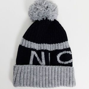 NICCE bobble beanie black gray large logo hat asos